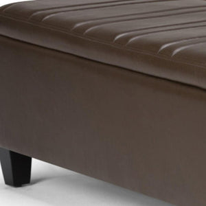 36 Inch Round Faux Leather Storage Ottoman Tufted Seat for Living Room Decor