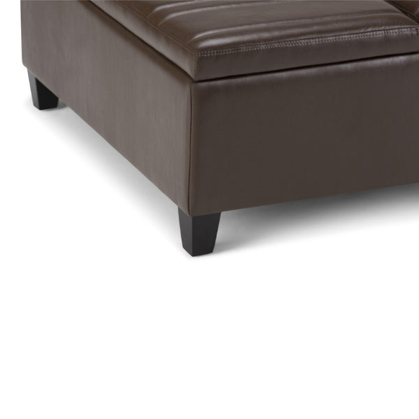 36 Inch Round Faux Leather Storage Ottoman Tufted Seat for Living Room Decor