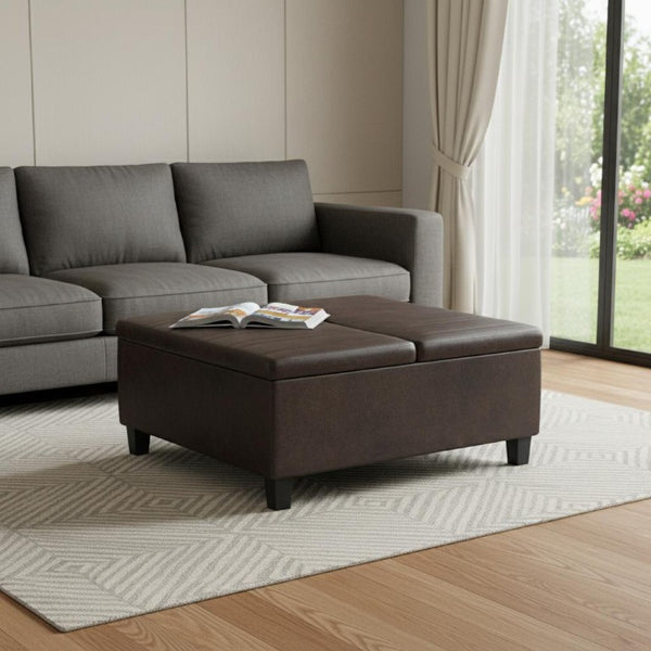 36 Inch Round Faux Leather Storage Ottoman Tufted Footrest for Living Room Seating Decor