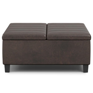 36 Inch Round Faux Leather Storage Ottoman Tufted Footrest for Living Room Seating Decor