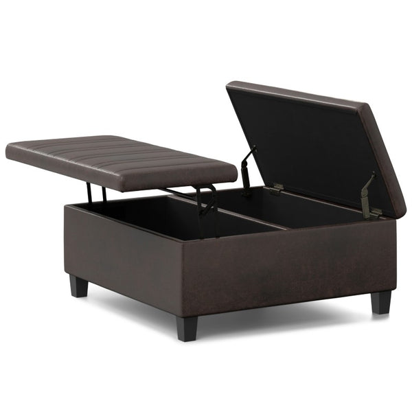 36 Inch Round Faux Leather Storage Ottoman Tufted Footrest for Living Room Seating Decor