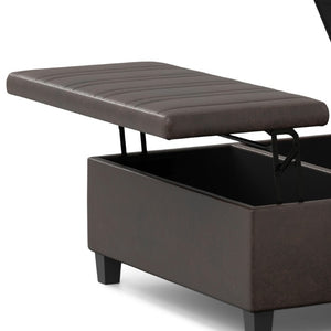36 Inch Round Faux Leather Storage Ottoman Tufted Footrest for Living Room Seating Decor