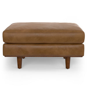 33 Inch Genuine Leather Round Cocktail Ottoman for Living Room Lounge Seating and Display