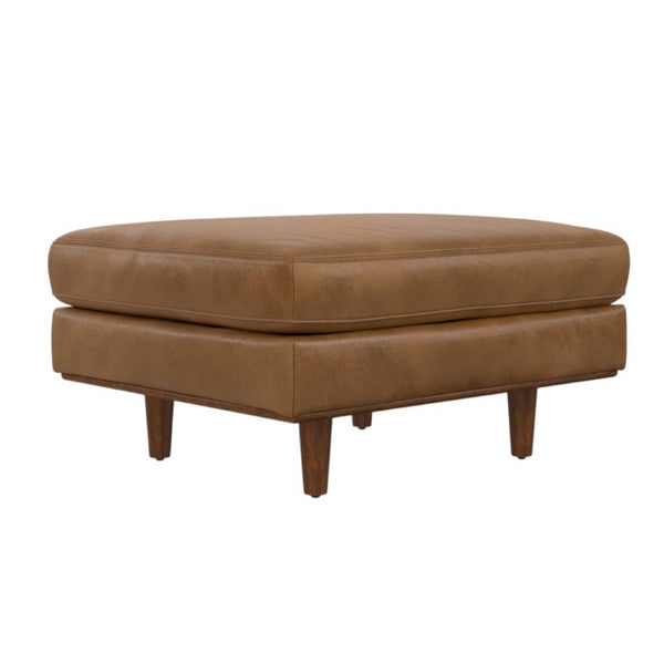 33 Inch Genuine Leather Round Cocktail Ottoman for Living Room Lounge Seating and Display