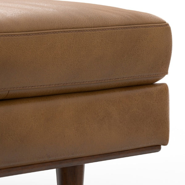 33 Inch Genuine Leather Round Cocktail Ottoman for Living Room Lounge Seating and Display