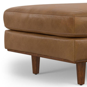33 Inch Genuine Leather Round Cocktail Ottoman for Living Room Lounge Seating and Display