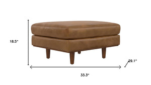 33 Inch Genuine Leather Round Cocktail Ottoman for Living Room Lounge Seating and Display