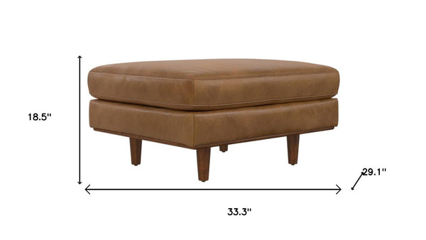 33 Inch Genuine Leather Round Cocktail Ottoman for Living Room Lounge Seating and Display
