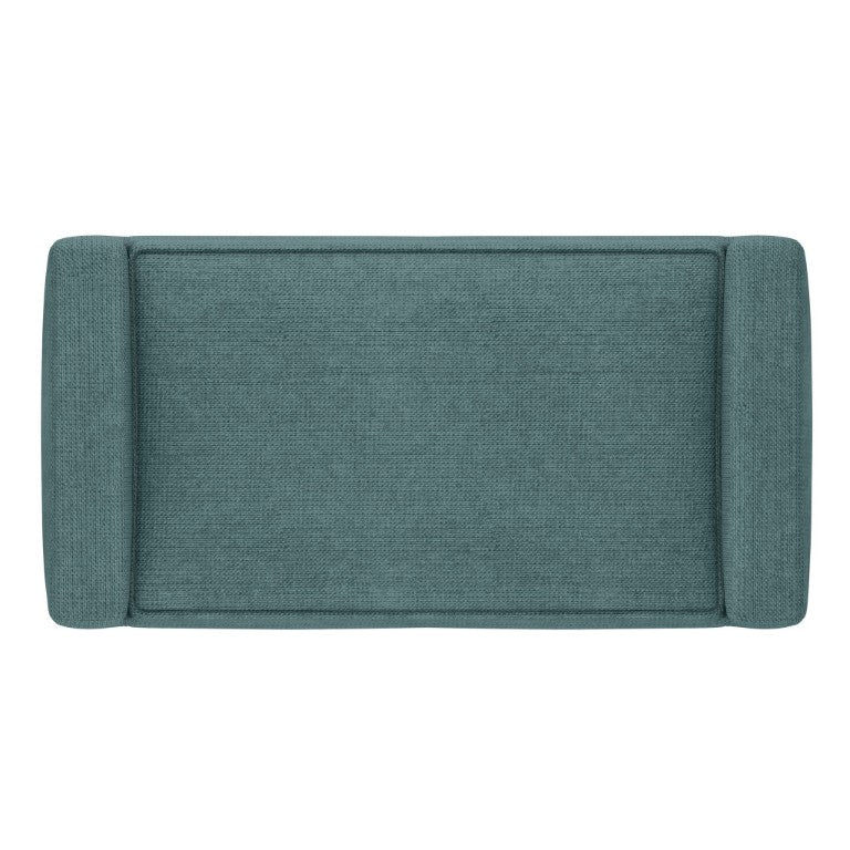 29 Inch Linen Upholstered Ottoman in Teal with Walnut Wood Legs for Living Rooms