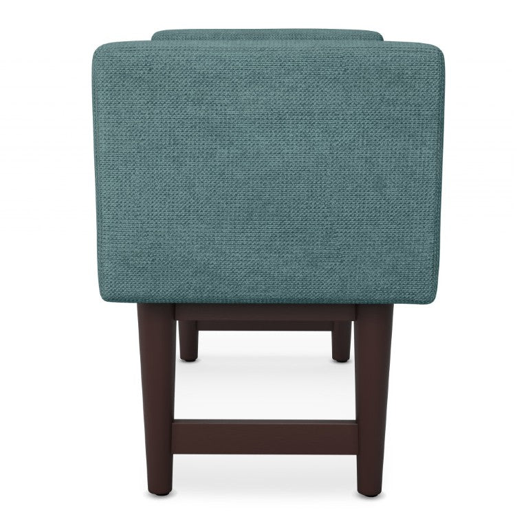 29 Inch Linen Upholstered Ottoman in Teal with Walnut Wood Legs for Living Rooms
