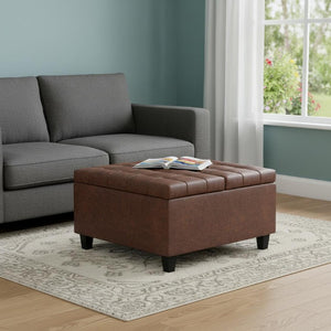 30 Inch Faux Leather Tufted Round Storage Ottoman Stylish Living Room Accent Seat