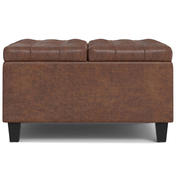 30 Inch Faux Leather Tufted Round Storage Ottoman Stylish Living Room Accent Seat