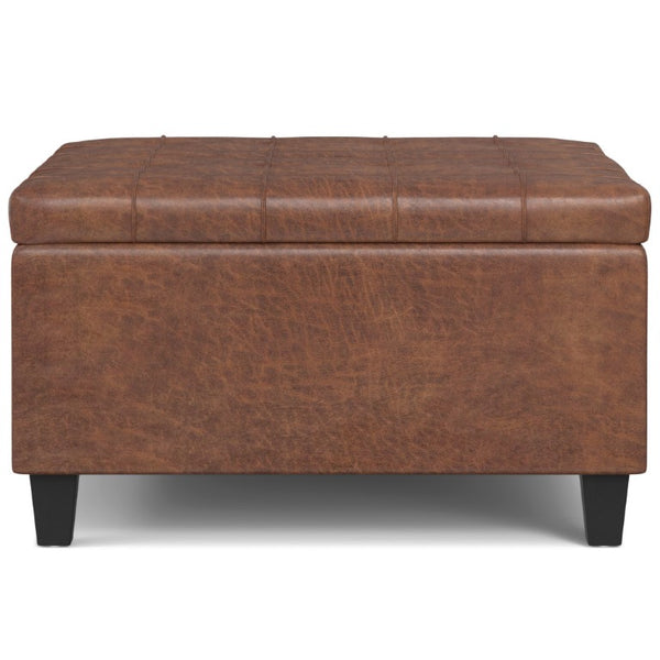 30 Inch Faux Leather Tufted Round Storage Ottoman Stylish Living Room Accent Seat