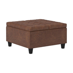 30 Inch Faux Leather Tufted Round Storage Ottoman Stylish Living Room Accent Seat