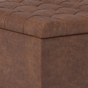30 Inch Faux Leather Tufted Round Storage Ottoman Stylish Living Room Accent Seat