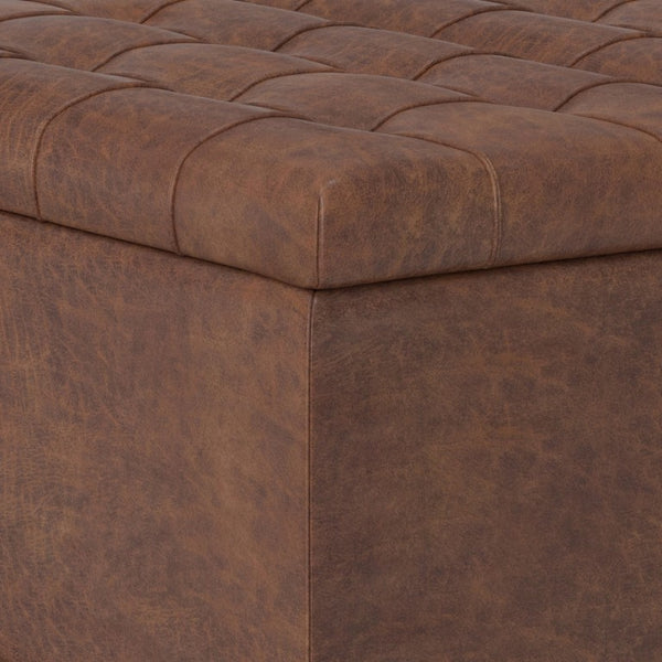 30 Inch Faux Leather Tufted Round Storage Ottoman Stylish Living Room Accent Seat