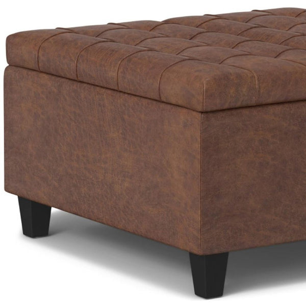 30 Inch Faux Leather Tufted Round Storage Ottoman Stylish Living Room Accent Seat