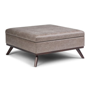 36 Inch Round Faux Leather Storage Ottoman Tufted Footrest for Living Room Seating Decor