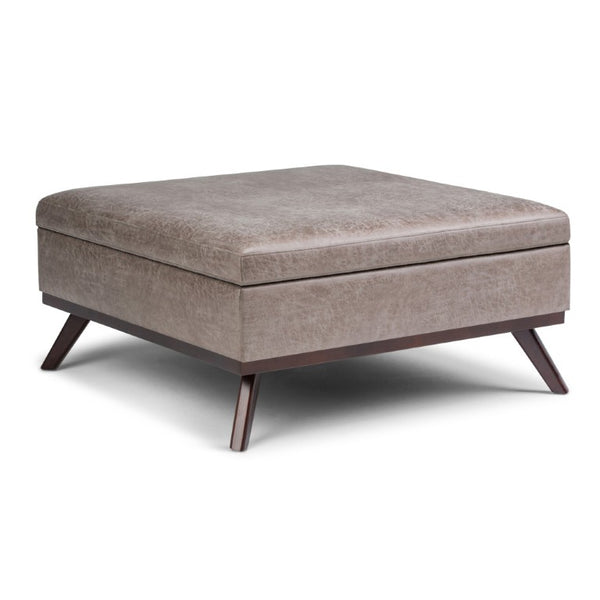 36 Inch Round Faux Leather Storage Ottoman Tufted Footrest for Living Room Seating Decor
