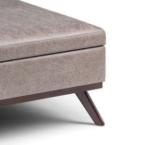 36 Inch Round Faux Leather Storage Ottoman Tufted Footrest for Living Room Seating Decor