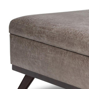 36 Inch Round Faux Leather Storage Ottoman Tufted Footrest for Living Room Seating Decor