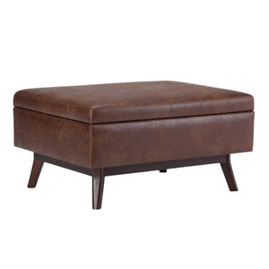 34 Inch Faux Leather Storage Ottoman Tufted Footrest for Stylish Living Room Decor