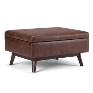 34 Inch Faux Leather Storage Ottoman Tufted Footrest for Stylish Living Room Decor