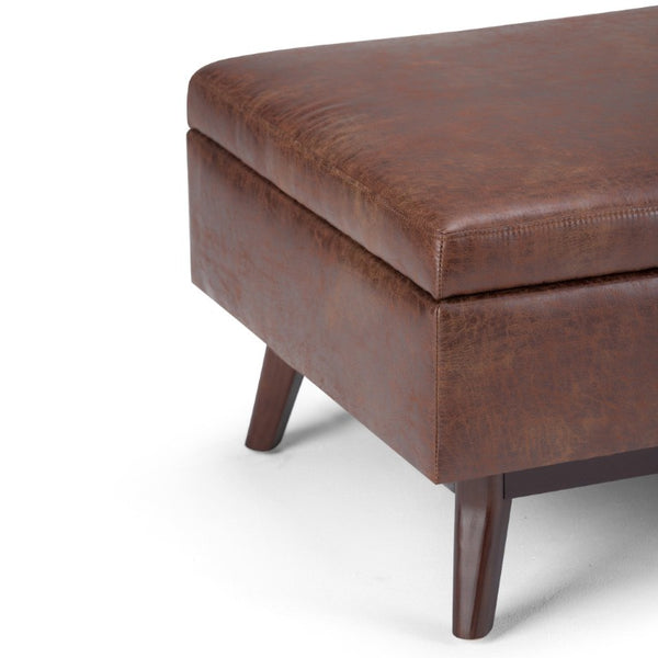 34 Inch Faux Leather Storage Ottoman Tufted Footrest for Stylish Living Room Decor