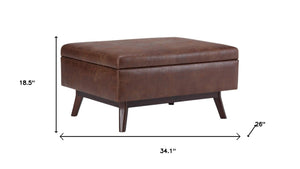 34 Inch Faux Leather Storage Ottoman Tufted Footrest for Stylish Living Room Decor