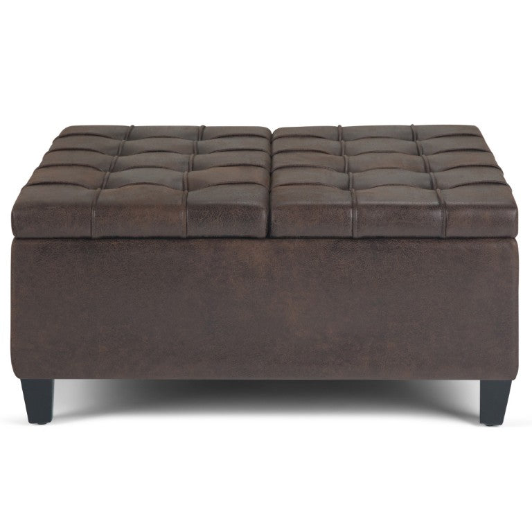 HomeRoots 36 Inch Tufted Faux Leather Storage Ottoman Espresso Brown Living Room Accent 641732