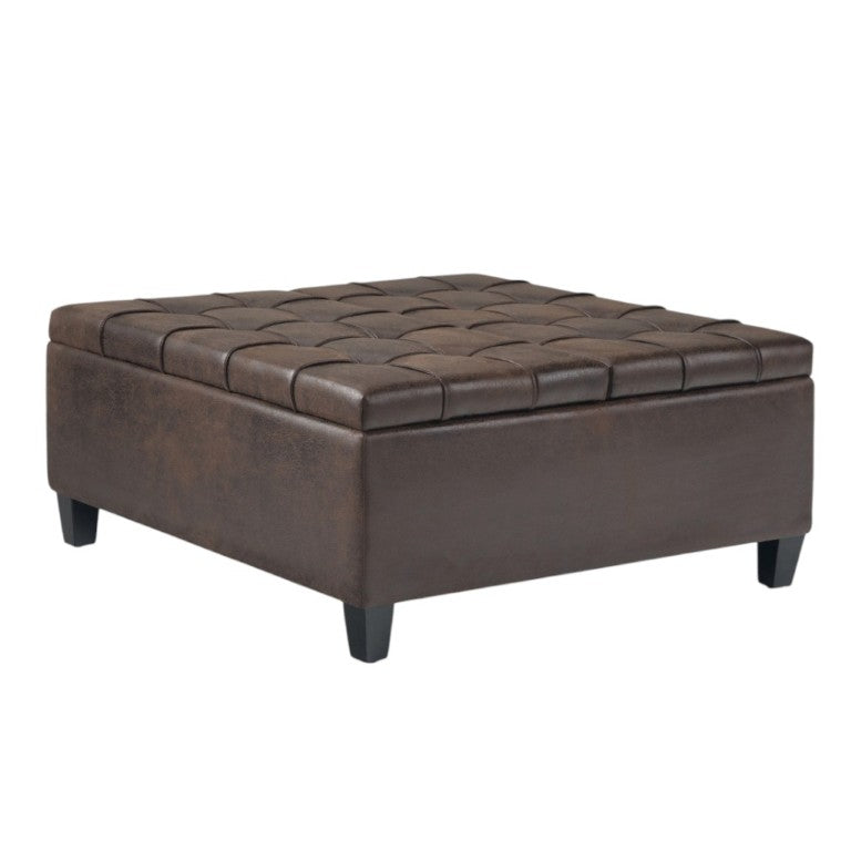 HomeRoots 36 Inch Tufted Faux Leather Storage Ottoman Espresso Brown Living Room Accent 641732