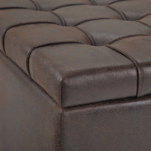 36 Inch Tufted Faux Leather Storage Ottoman Espresso Brown Living Room Accent