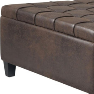 36 Inch Tufted Faux Leather Storage Ottoman Espresso Brown Living Room Accent