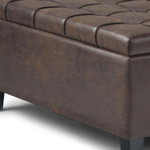 36 Inch Tufted Faux Leather Storage Ottoman Espresso Brown Living Room Accent