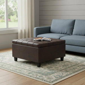30 Inch Faux Leather Tufted Round Storage Ottoman Stylish Living Room Accent Seat