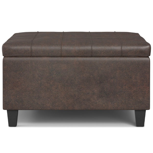 30 Inch Faux Leather Tufted Round Storage Ottoman Stylish Living Room Accent Seat