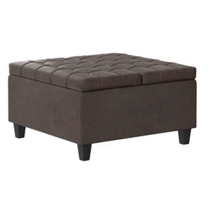 30 Inch Faux Leather Tufted Round Storage Ottoman Stylish Living Room Accent Seat