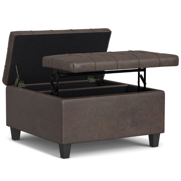 30 Inch Faux Leather Tufted Round Storage Ottoman Stylish Living Room Accent Seat