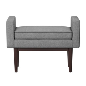 29 Inch Linen Upholstered Ottoman in Pewter Walnut Finish for Living Room Seating