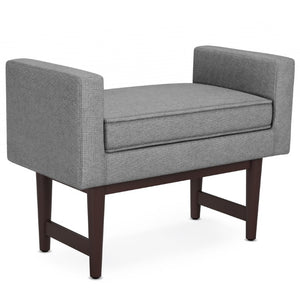 29 Inch Linen Upholstered Ottoman in Pewter Walnut Finish for Living Room Seating