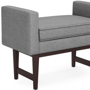 29 Inch Linen Upholstered Ottoman in Pewter Walnut Finish for Living Room Seating