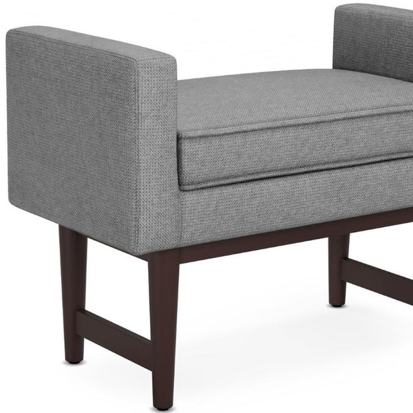 29 Inch Linen Upholstered Ottoman in Pewter Walnut Finish for Living Room Seating