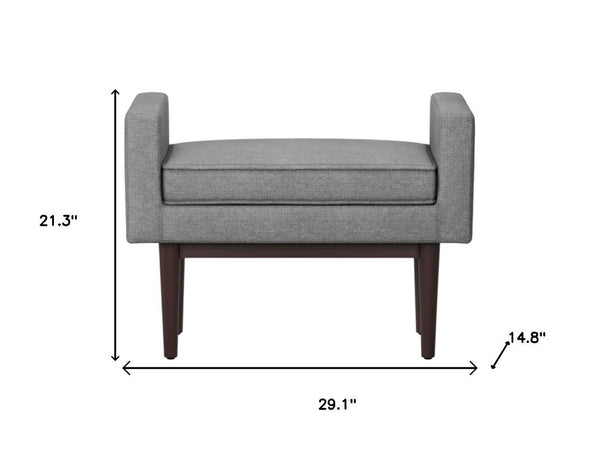 29 Inch Linen Upholstered Ottoman in Pewter Walnut Finish for Living Room Seating