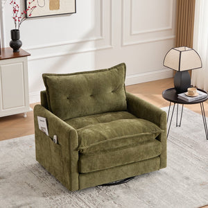 English Elm UNITED Swivel Barrel Chair with Chenille Upholstery, 360° Smooth Rotation, Padded Arm Comfort and Side Pockets for Living Room Relaxation Olive Green W1568P290086