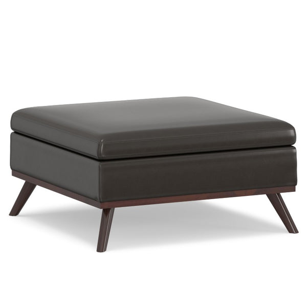 36 Inch Round Faux Leather Storage Ottoman Tufted Footrest for Living Room Seating Decor
