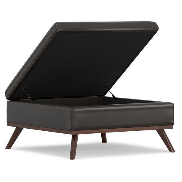36 Inch Round Faux Leather Storage Ottoman Tufted Footrest for Living Room Seating Decor