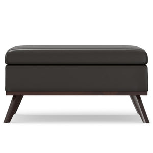 36 Inch Round Faux Leather Storage Ottoman Tufted Footrest for Living Room Seating Decor