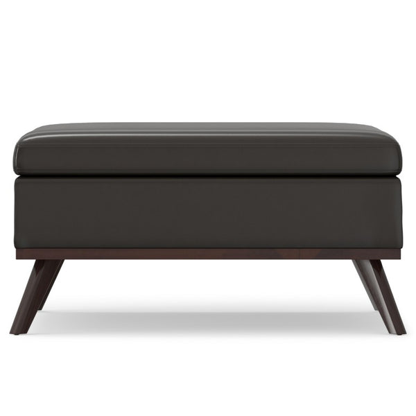 36 Inch Round Faux Leather Storage Ottoman Tufted Footrest for Living Room Seating Decor