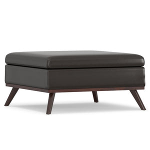 36 Inch Round Faux Leather Storage Ottoman Tufted Footrest for Living Room Seating Decor