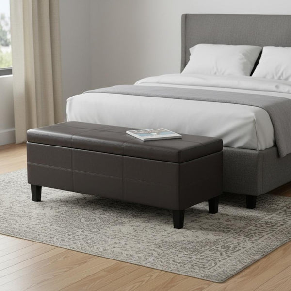 48 Inch Faux Leather Storage Ottoman Tufted Footrest Bench for Living Room Decor